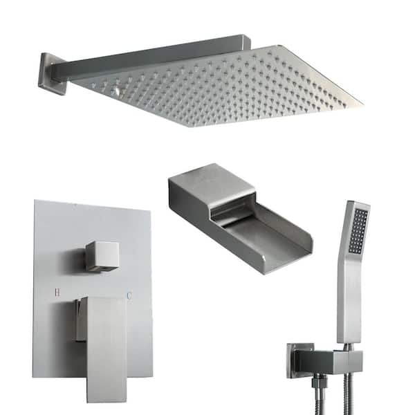 3-Spray Patterns with 1.8 GPM 10 in. Wall Mount Dual Shower Head with Tub Faucet Set in Brushed Nickel