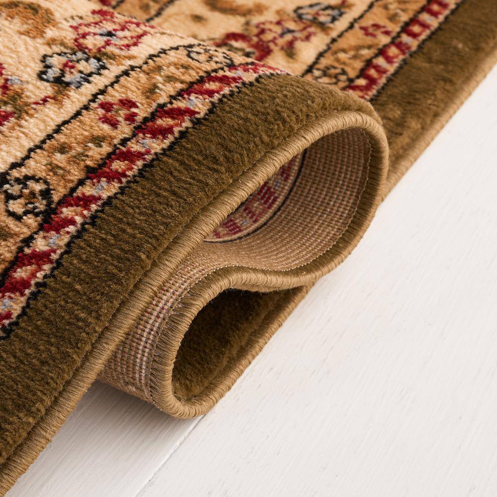 Ivory and Sage Floral Synthetic 8' Round Area Rug