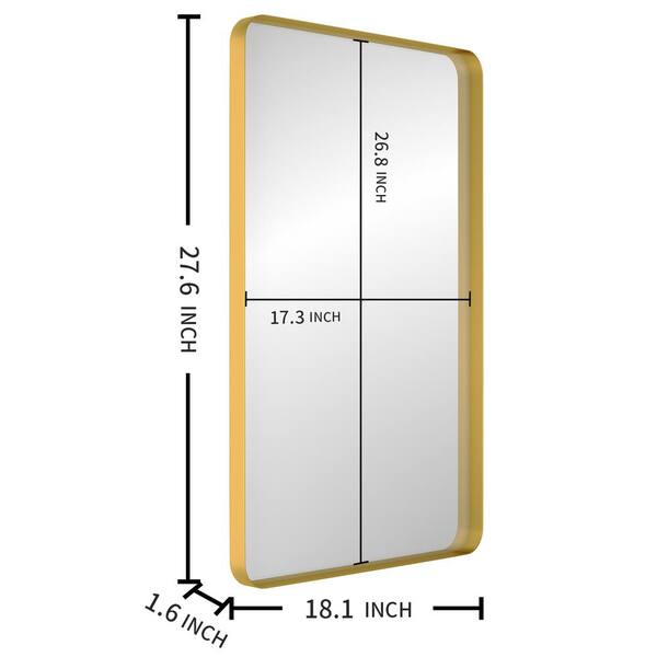 18 in. W x 28 in. H Small Rectangular Metal Framed Wall Bathroom Vanity  Mirror in Gold