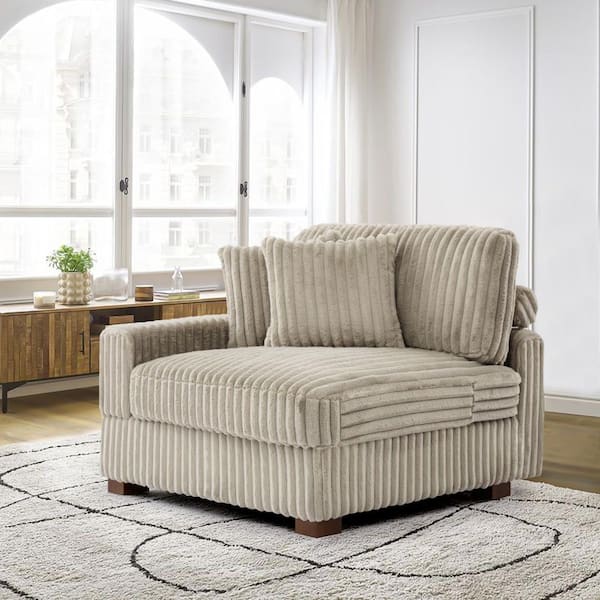 Uixe Modern Left Arm Facing White Faux Rabbit Fur Polyester Sectional Corner Arm Chair with 2-Pillows (Set of 1)