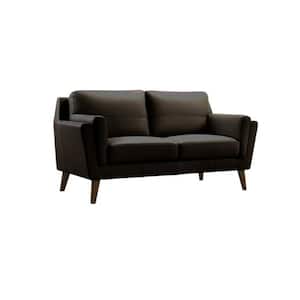 34.25 in. Brown Solid Print Leather 2-Seater Loveseat with Spring Seat