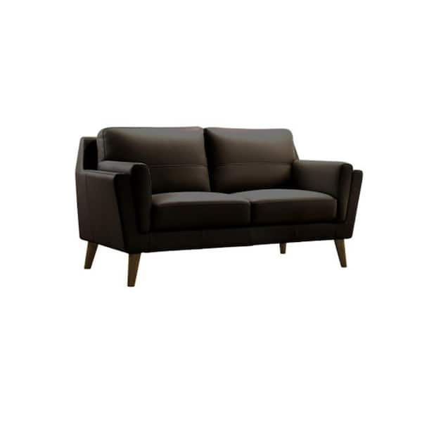 Benjara 34.25 in. Brown Solid Print Leather 2-Seater Loveseat with Spring Seat