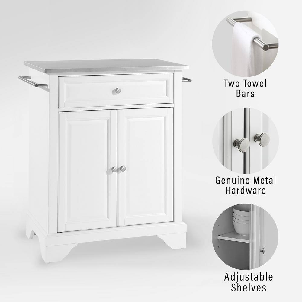 White Stainless Steel Top Portable Kitchen Island Cart
