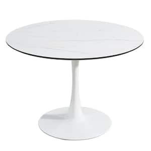 42 in. x 42 in. x 30 in. Marble White Round Dining Table, Kitchen Table with Stone Look Tabletop for Kitchen Dining Room