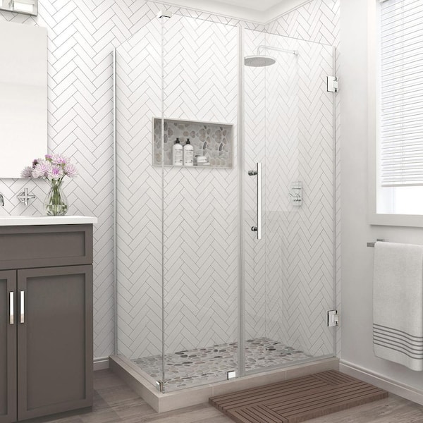 Aston Bromley 45.25 in. to 46.25 in. x 32.375 in. x 72 in. Frameless Corner Hinged Shower Enclosure in Chrome