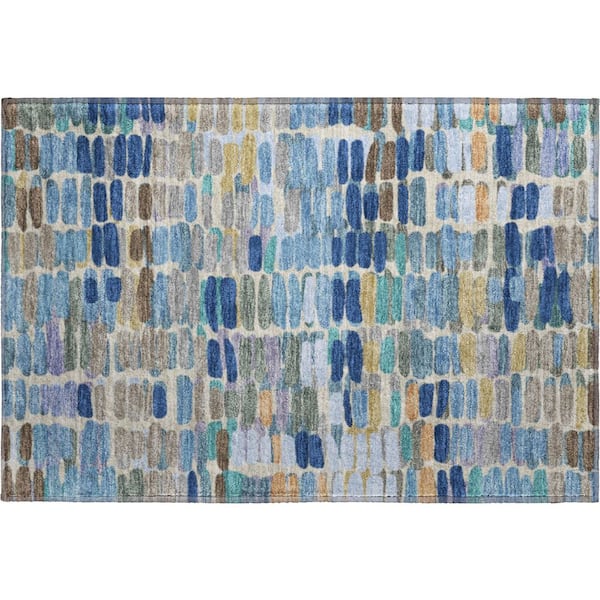 Mayfield Premium Machine Washable Abstract AMF2349 Denim 3 ft. x 4 ft. Area Rug