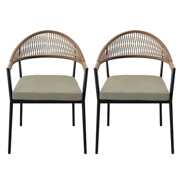 TK CLASSICS Outdoor Dining Armchairs with Beige Cushions (Set of 2)