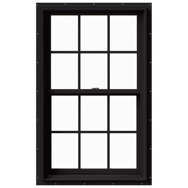 JELD-WEN 29.375 in. x 48 in. W-2500 Series Black Painted Clad Wood Double Hung Window w/ Natural Interior and Screen