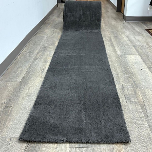 Majestic Charcoal Non-Slip Rubberback Solid 3 ft. x  9 ft. Indoor Custom Cut Runner Rug