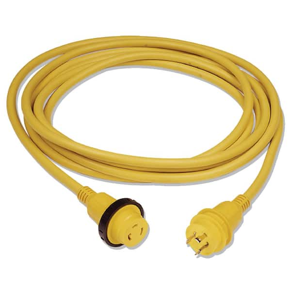 MARINCO 25 ft. 30 Amp/125-Volt Powercord Plus Shore Power Cordset with LED, Yellow