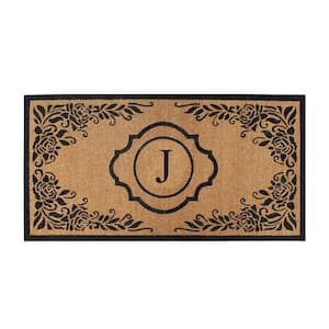 First Impression Hand Crafted Ella Entry X-Large Double Black/Beige 36 in. x 72 in. Coir Monogrammed J Door Mat