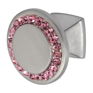 Isabel 1-1/4 in. Satin Nickel with Pink Crystal Cabinet Knob
