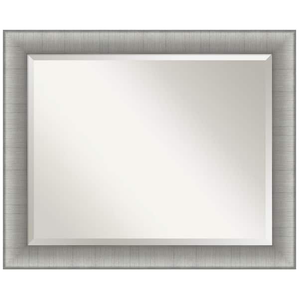 Amanti Art Medium Rectangle Pewter Silver Metallic Beveled Glass Modern Mirror (26.75 in. H x 32.75 in. W)