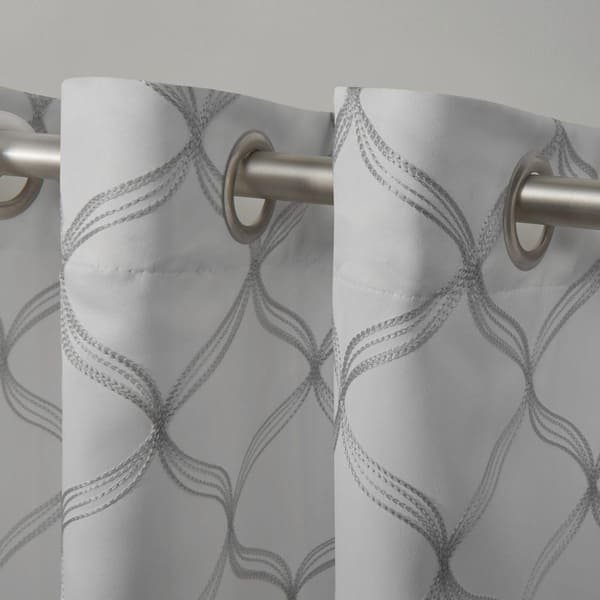 Amelia Winter White Ogee Woven Room Darkening Grommet Top Curtain, 52 in. W x 63 in. L (Set of 2)