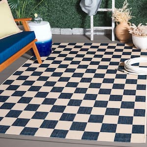 Courtyard Navy/Beige 8 ft. x 10 ft. Checkered Indoor/Outdoor Area Rug