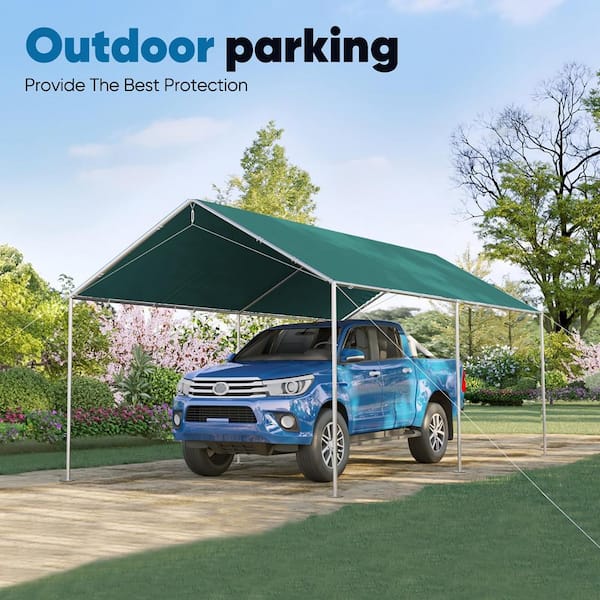 AFAIF 10 ft. x 15 ft. Heavy Duty Car Canopy Galvanized Frame Carport Outdoor Party Tent Boat Shelter -Green