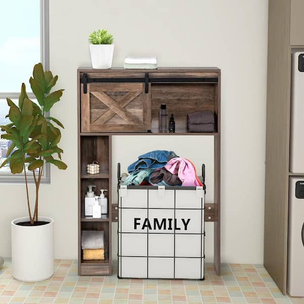 4-Tier Over The Toilet Storage Cabinet with Sliding Barn Door and