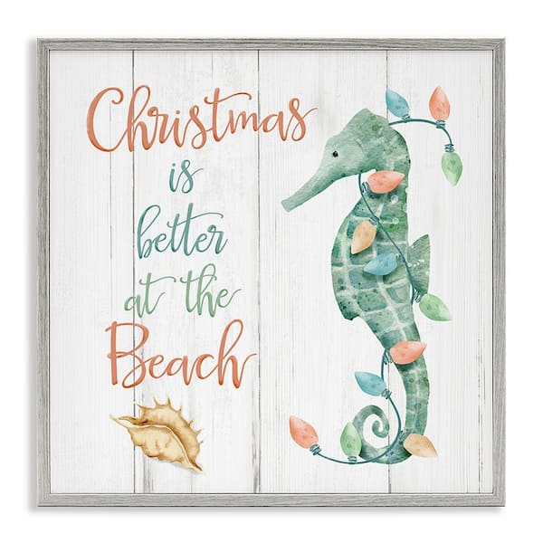Stupell Industries Christmas Better At Beach by Deane Beesley 1 Piece Framed Graphic Print Animal Poster Art Print 24 in. x 24 in.