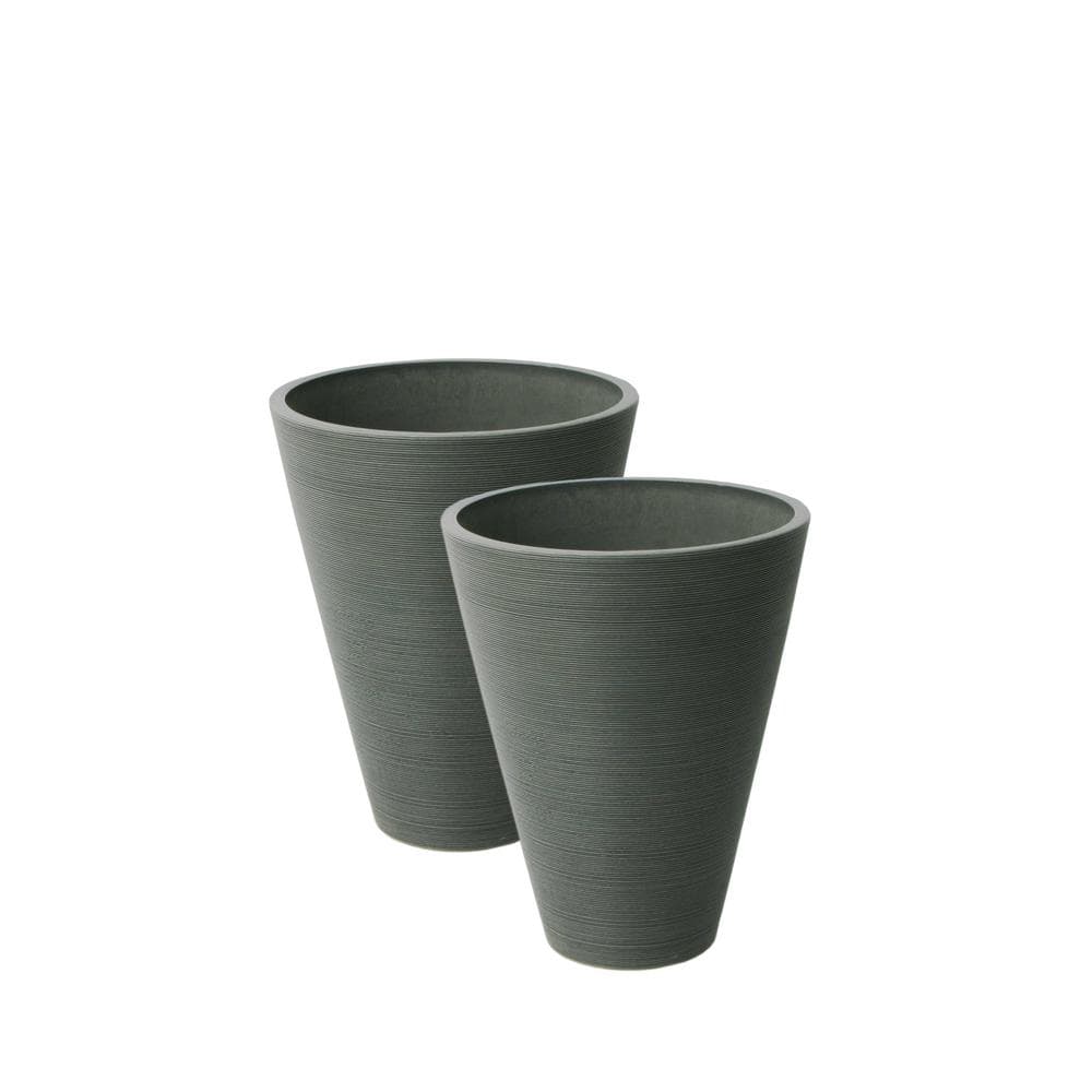 Valencia 11.4 in. Dia x 14 in. Charcoal Round Taper Ribbed Planters (2-Pack