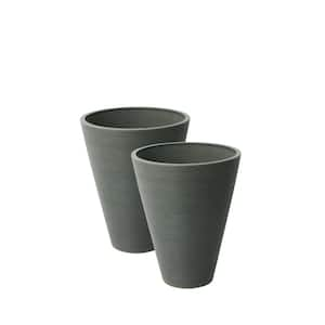 Valencia 11.4 in. Dia x 14 in. Charcoal Round Taper Ribbed Planters (2-Pack)