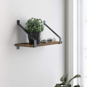 24 in. x 8 in. x 6 in. Medium Stained Solid Pine Decorative Wall Shelf with Matte Black Rustic Steel Brackets