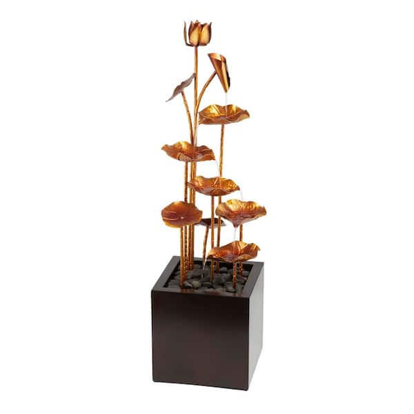 43 in. Tall Outdoor Cascading Leaves Metal Fountain, Copper Color