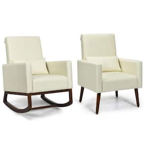Dual-use Upholstered Rocking Chair with Pillow(Set of 2）