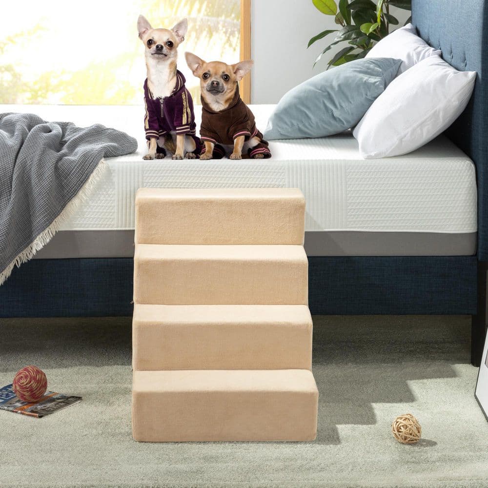 Beige 22" High-Density Foam 4-Step Pet Stairs