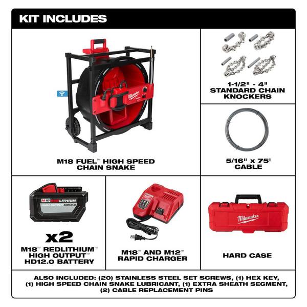 Milwaukee M18 18V Lithium-Ion Cordless High Speed Drain Cleaner w 