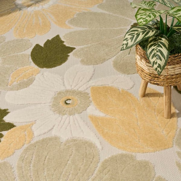 Nourison Aloha Ivory Green 4 ft. x 6 ft. Floral Contemporary Area