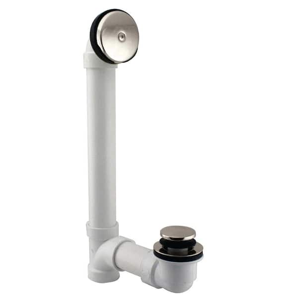 Westbrass 1-1/2 in. x 12 in. Bath Waste & Overflow with One-Hole Faceplate and Tip-Toe Drain - Sch. 40 PVC, Polished Nickel