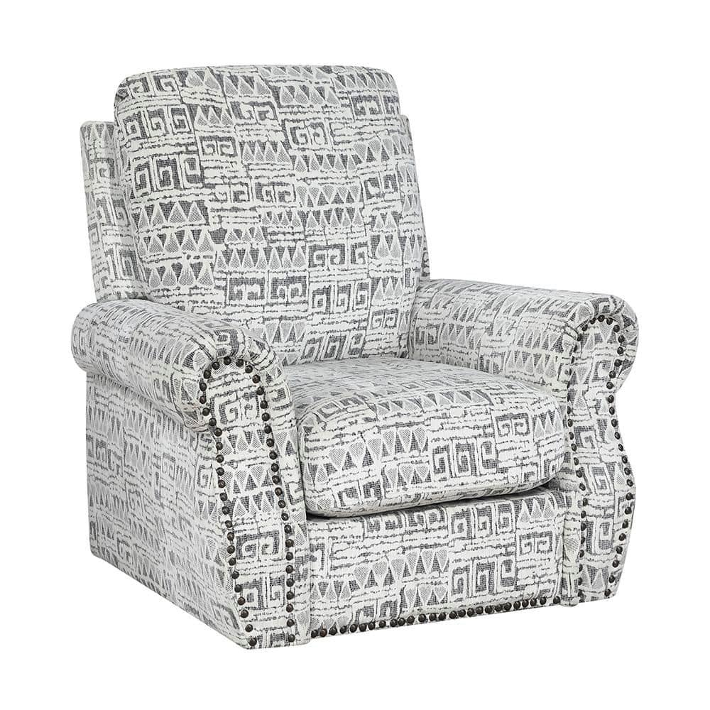 Medon Gray and White Jacquard Swivel Arm Chair