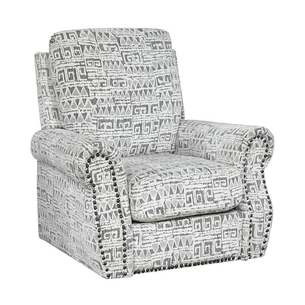 Medon Gray and White Jacquard Swivel Arm Chair