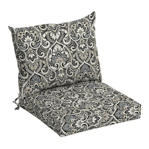 21 in. x 21 in. Black Aurora Damask Outdoor Dining Chair Cushion