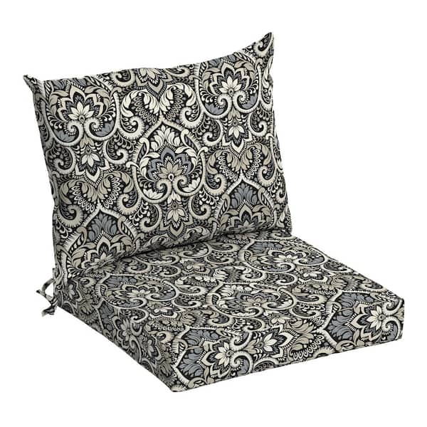 ARDEN SELECTIONS 21 in. x 21 in. Black Aurora Damask Outdoor Dining Chair Cushion