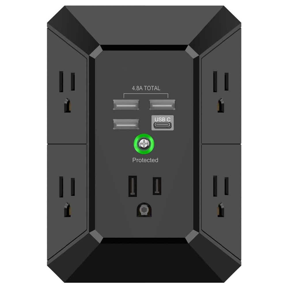 6-Outlet Extender with 3 USB Ports Surge Protector 3-Sided Widely Spaced Adapter Mountable Wall Tap for Home, Office price history on PriceWatchPro