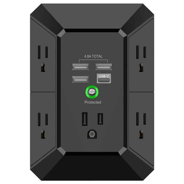 Yichuhaoxi 6-Outlet Extender with 3 USB Ports Surge Protector 3-Sided Widely Spaced Adapter Mountable Wall Tap for Home, Office