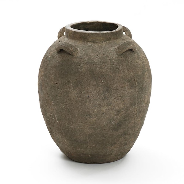 LuxenHome 15.4 in. Rustic Brown Terracotta Cauldron Vase