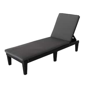 OSLO Black 1-Piece Composite Outdoor Chaise Lounger with Grey Cushion