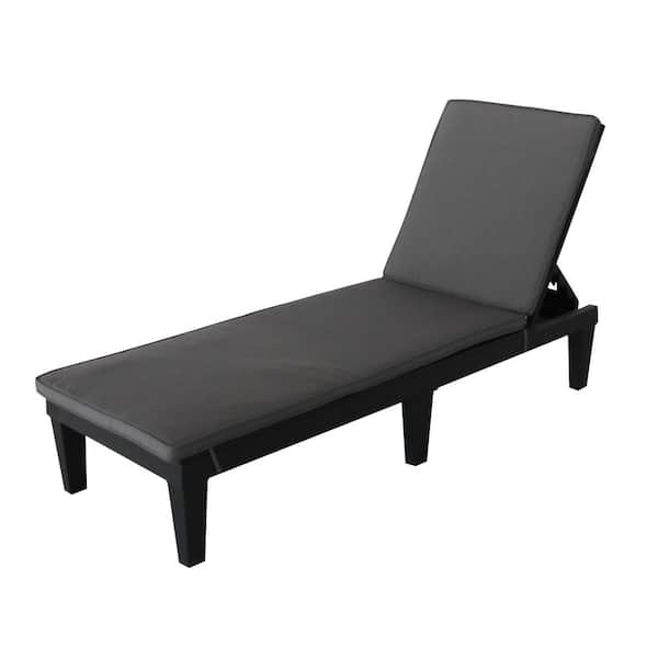 DUKAP OSLO Black 1-Piece Composite Outdoor Chaise Lounger with Grey Cushion