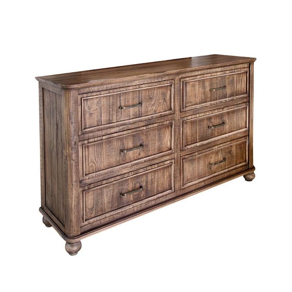 Benjara Brown 6-Drawer 56.25 in. W Dresser Without Mirror