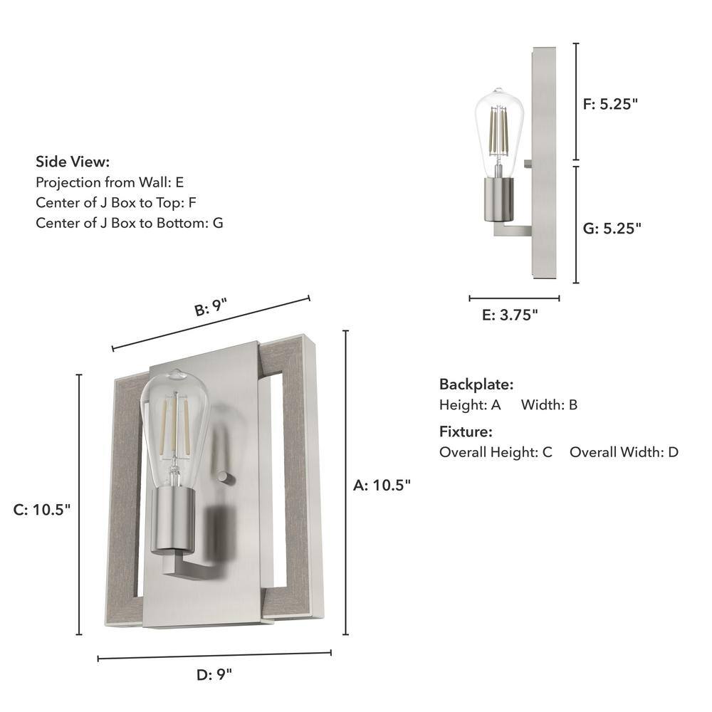 Woodburn Brushed Nickel and Wood Modern Wall Sconce