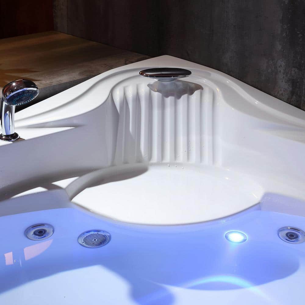 Modern White Acrylic Corner Whirlpool Bathtub with Faucet