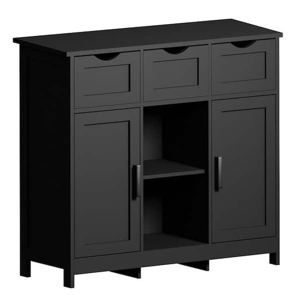 anpport Wooden Storage Cabinet Freestanding with Adjustable Shelf and Double Door, Black
