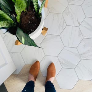 Classico Carrara Hexagon 7 in. x 8 in. Porcelain Floor and Wall Tile (7.5 sq. ft./Case)