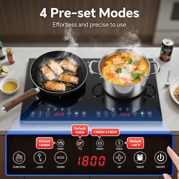 Amzgachfktch 24 in. 2-Burner Portable Induction Cooktop 1800W