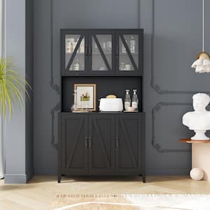 39.3 in. W x 7.87 in. D x 70.87 in. H Black Linen Cabinet with Glass Doors and Open Shelves for Living Room Kitchen