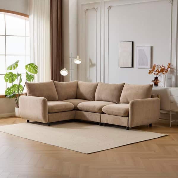 Windsor 99.5 in. Modern 4-Seater Polyester Fabric Upholstered Solid Wood L-Shaped Modular Sectional Sofa in. Brown Nomad