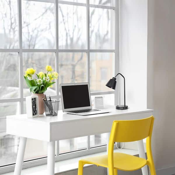 16 Adjustable Metal Desk Lamp with Dual USB Ports, Black Finish for Office or Dorm