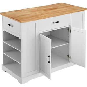 Kitchen Island Cart, Wood Top Breakfast Bar, Kitchen Cart with Table, Drawer, for Dining Kitchen Living Room, White